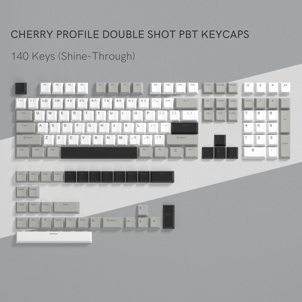 140 Keys White Grey PBT Keycap RGB Shine Through Double Shot Keycaps Cherry Profile for MX Switches  Mechanical Gaming Keyboard