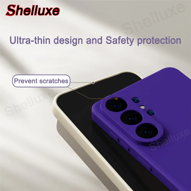 Shelluxe Square Original Liquid Silicone Case For Samsung Galaxy S26 S25 S24 S23 Ultra Plus FE S26+ Silky Feel Soft Phone Cover