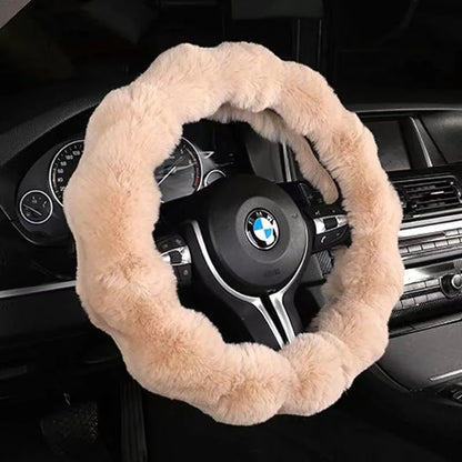 Plush Car Steering Wheel Cover Winter Universal Soft Fluffy Handbrake Shift Cover Auto Interior Accessories for Men Women Warm