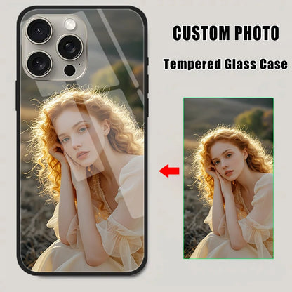Custom Tempered Glass Case for iPhone 17 16 16E 15 14 13 12 11 Pro Max 6 7 8 Plus x xs SE 17 air DIY Personalize Picture Cover