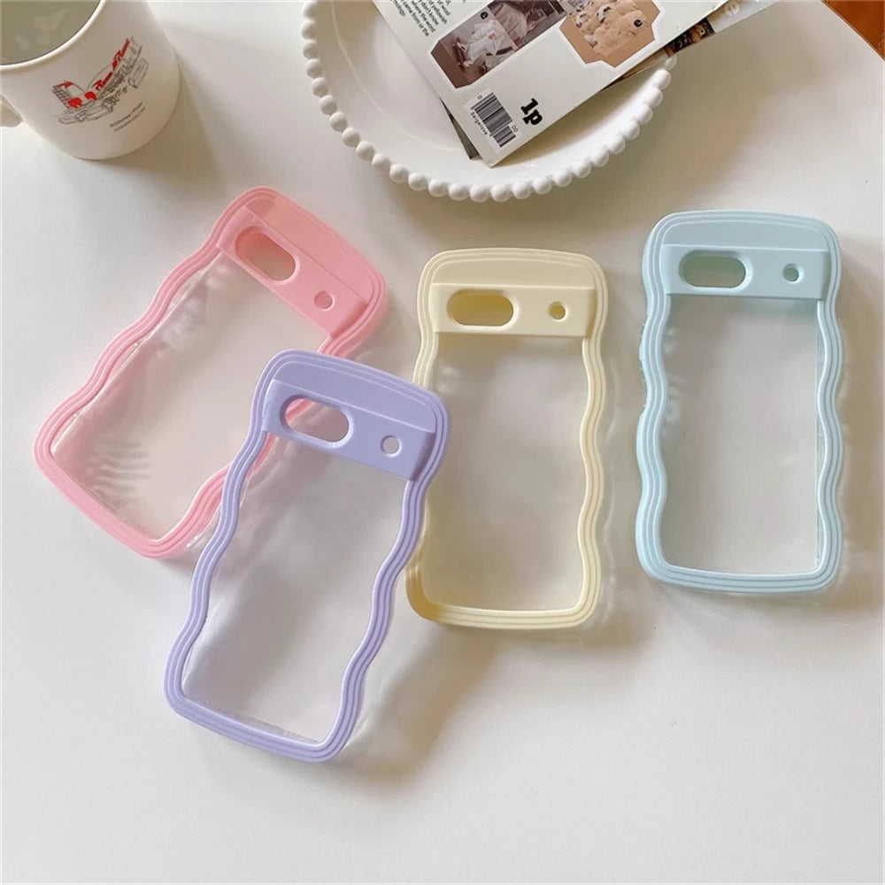2IN1 Cute Curly Wavy Transparent Phone Case For Google Pixel 11 11Pro 10 10Pro 9 9Pro 9A 8 8A 7A Candy Color Shockproof Cover