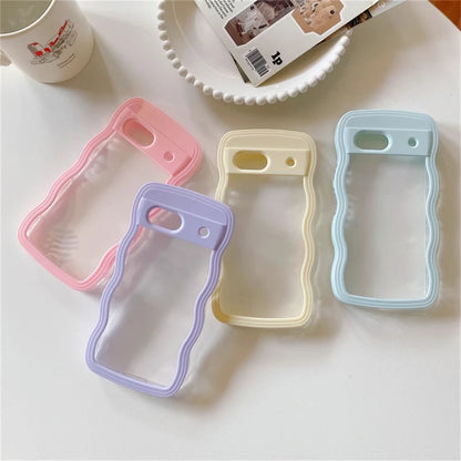 2IN1 Cute Curly Wavy Transparent Phone Case For Google Pixel 11 11Pro 10 10Pro 9 9Pro 9A 8 8A 7A Candy Color Shockproof Cover