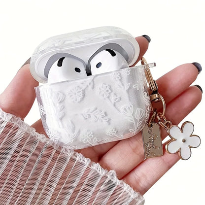Elegant White Flower Pattern Earphone Case for Apple AirPods Pro2/Pro3/Pro Headphones Cover For AirPods 4/3/1/2 Protective Cases