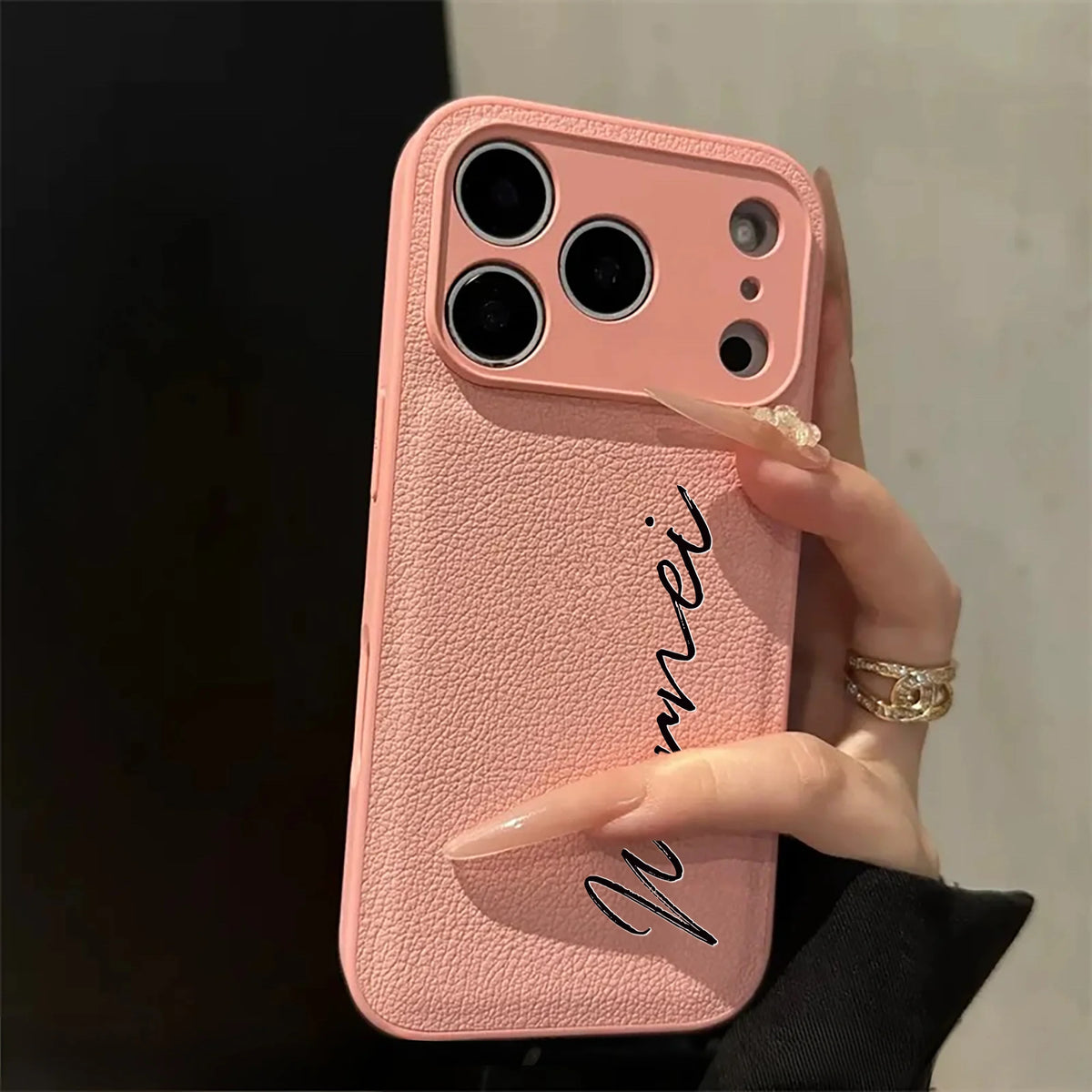 Custom Letters Name Minimalist Artificial Leather Solid Color Luxury Phone Case For iPhone 17 16 15 14 13 12 11 Pro Max 17 Air