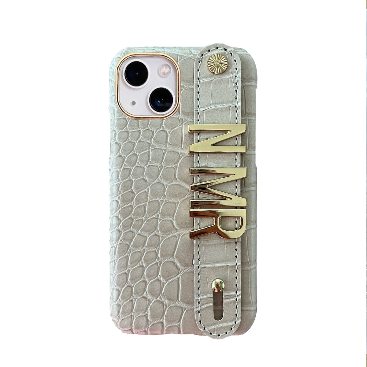 Holding Strap Personalised Custom Name Gold Metal Letters Leather Phone Case For Iphone 14 13 12 17 Pro Max 16promax Cover