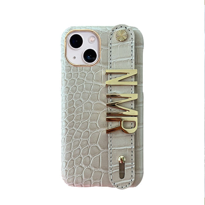 Holding Strap Personalised Custom Name Gold Metal Letters Leather Phone Case For Iphone 14 13 12 17 Pro Max 16promax Cover