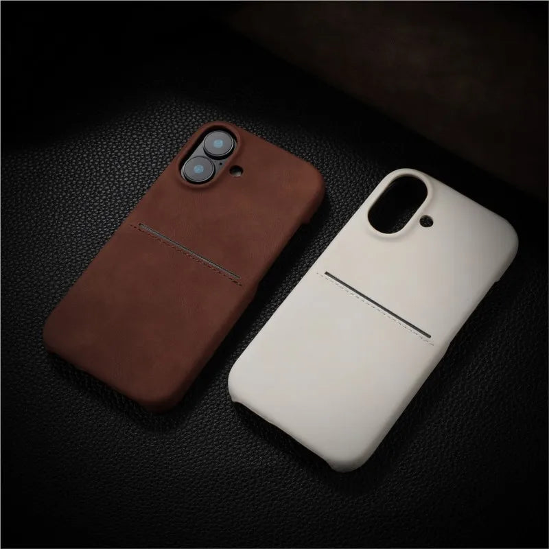 Luxury Card Slot Sheepskin Leather Case For iPhone 17 Air 16 15 14 13 12 Pro Max Plus Business Wallet Pocket Shockproof Cover