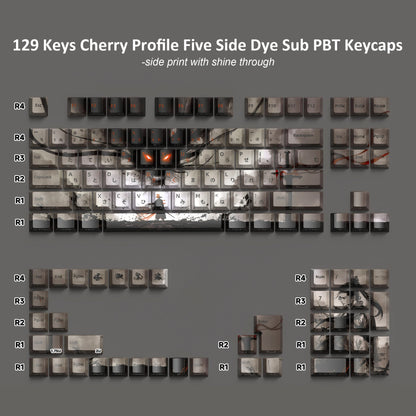 Kanagawa Themed Top/Side Printed RGB Backlit Keycaps 125 Keys Dye Sub PBT Keycaps Cherry Profile for Cherry MX Swtches Keyboard