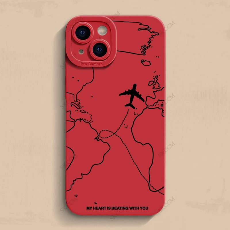 Travel-nspired Airplane Route Desian Phone Case For iPhone 17 16 15 14 13 12 11 Pro Max Mini 8 7 Plus XR XS Soft Silicone Covers