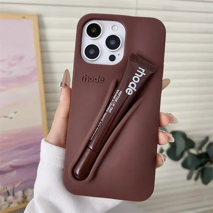 Makeup Brand Lemontini Dopamine Lip Gloss Case for iPhone 15 16 17 ProMax 12 13 14 Air Pro Max Plus Lipstick Holder Phone Cover