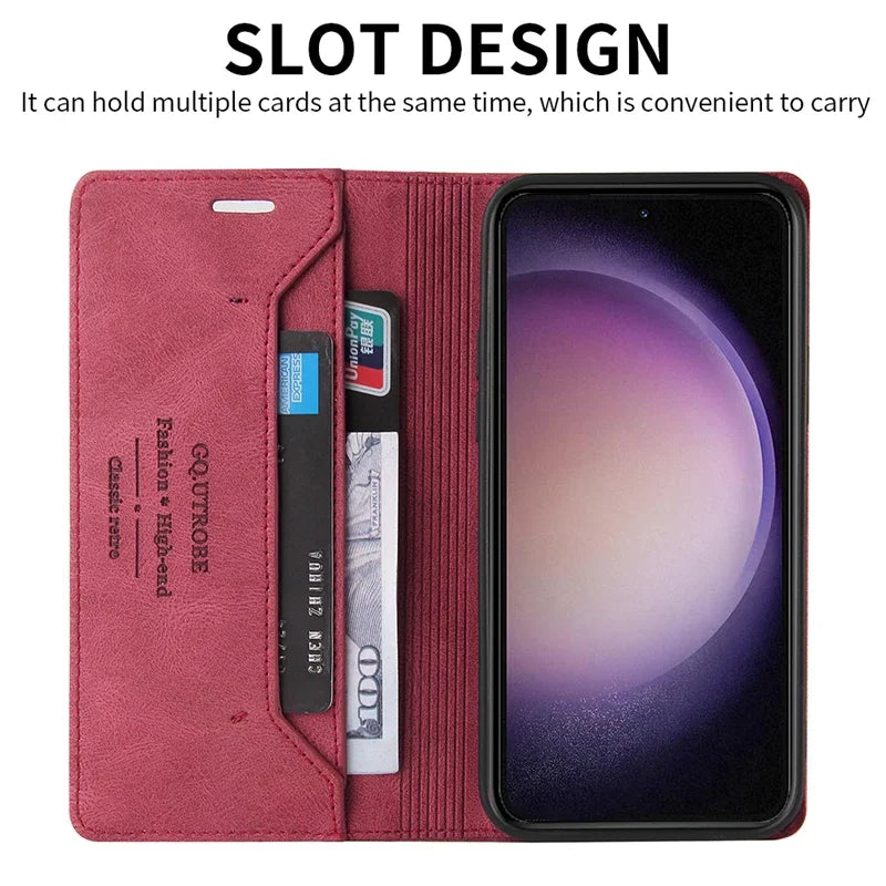 Wallet Anti-theft Brush Photo Frame Leather Flip Case For Samsung Galaxy S25 Edge S24 FE S23 Plus S22 Ultra S21 S20 S10 S9 Cover