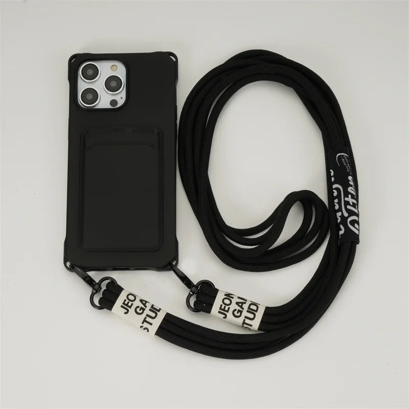 Strap Case For iPhone 17 Pro Max 16 15 14 12 11 13 Mini Plus Air Shockproof Silicone Card Slot Crossbody Necklace Lanyard Cover