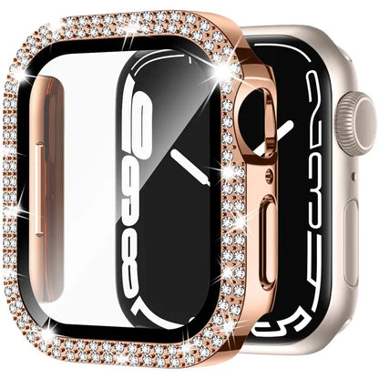 Glass+Cover For Apple Watch Case 45mm 44mm 41mm 40mm 46mm 42mm Bling Diamond bumper+Screen Protector series 12 11 10 9 8 7 6 SE