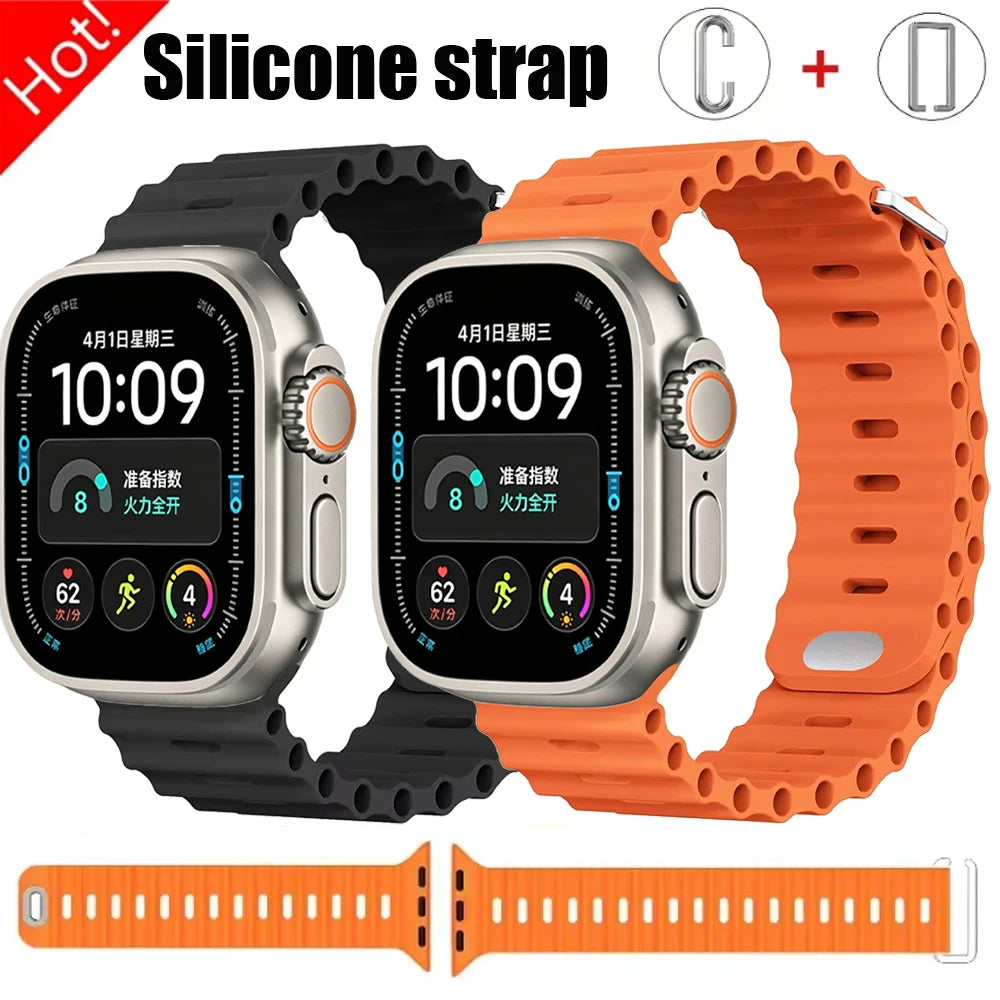 Ocean Silicone strap For Apple Watch Ultra 4 3 2 1 Band 49mm 12 11 10 9 8 7 46mm 45mm 41mm band iWatch 6 5 4 SE3 44mm 40mm 42mm
