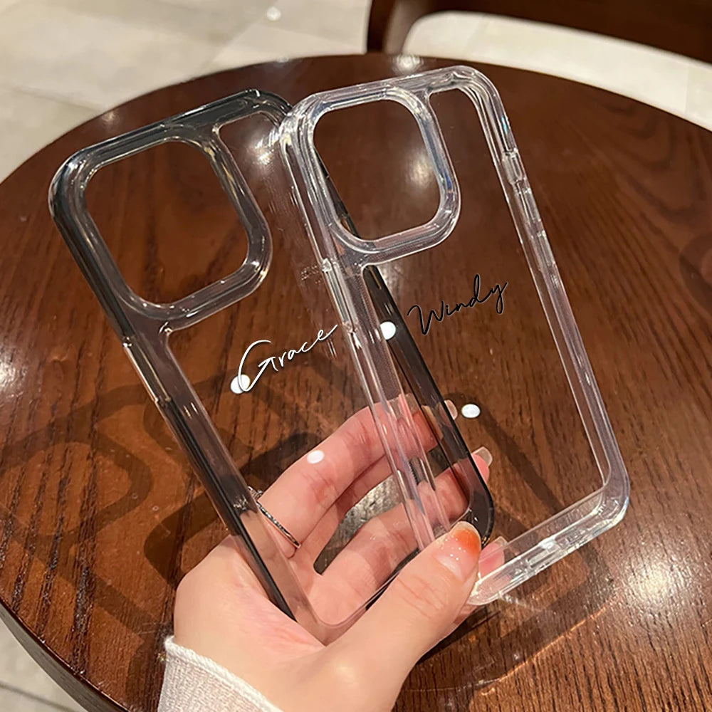 Personalized Clear Phone Cover Customized Name For iPhone18 17 16 15 14 13 12 11 Pro Max TPU Shockproof Transparent Back Case