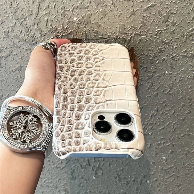 For iPhone 17 Pro Max 16 E 13 14 Plus 11 12 15 Pro Max XR X XS Luxury Crocodile Grain Leather Gradient Hard PC Shockproof Case