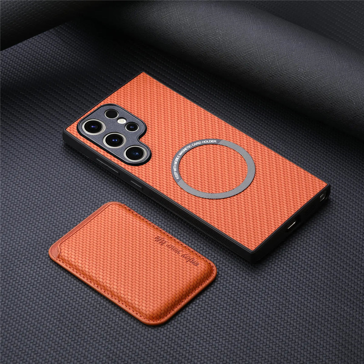 Carbon Fiber Style PU Leather for Magsafe Case for Samsung Galaxy S26 S24 S25 Ultra S22 Plus S21 S23 FE A57 A55 A56 Cover LM2