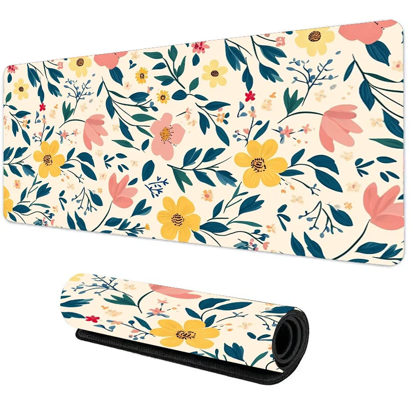 Botanical Green Floral Plant Mouse Pad Large Desk Pad Non-Slip Gaming accessories Mouse Mat Stitched Edges for Office and Home