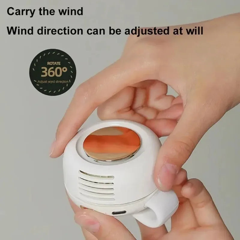 Portable Mini Bladeless Clip On Waist Fan 3 Speed Silent USB Recharge Hands Free Cooling Fan For Outdoor Travel Cycling Camping