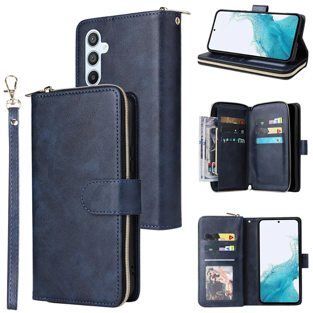For Samsung S25 S24 S23 S22 S21 S20 FE 5G Zipper Wallet Leather Case For Samsung Galaxy S26 Ultra Note 20 10 Lite S9 Plus Etui