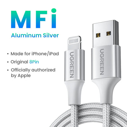 UGREEN MFi USB Lightning Cable for iPhone 2.4A Fast Charging USB A to Lighting Cables for iPad iPhone 11 13 12 14 Pro Max Cable