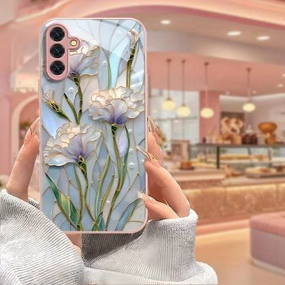 Hard Glass Flowers Case For Samsung S26 S25 Ultra S24 S23 Plus S21 FE S22 A57 A56 5G A55 A54 A36 A53 A52S A17 A34 A51 Case Cover