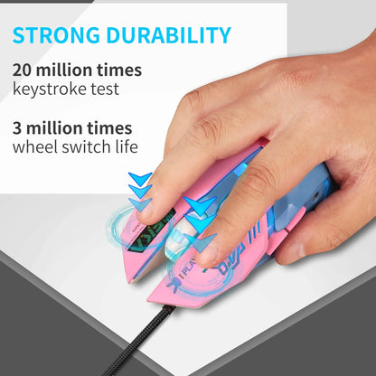 USB Wired Gaming Mouse Pink Computer Professional E-sports Mouse 2400 DPI Colorful Backlit Silent Mouse for Lol Data Laptop Pc