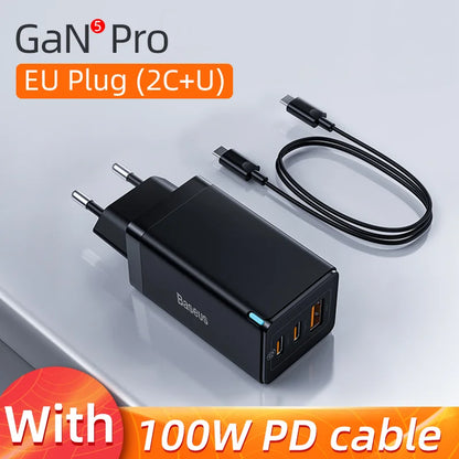 Baseus GaN 65W USB C Charger Quick Charge 4.0 3.0 QC4.0 QC PD3.0 PD USB-C Type C Fast USB Charger For iPhone 16 15 Pro MacBook