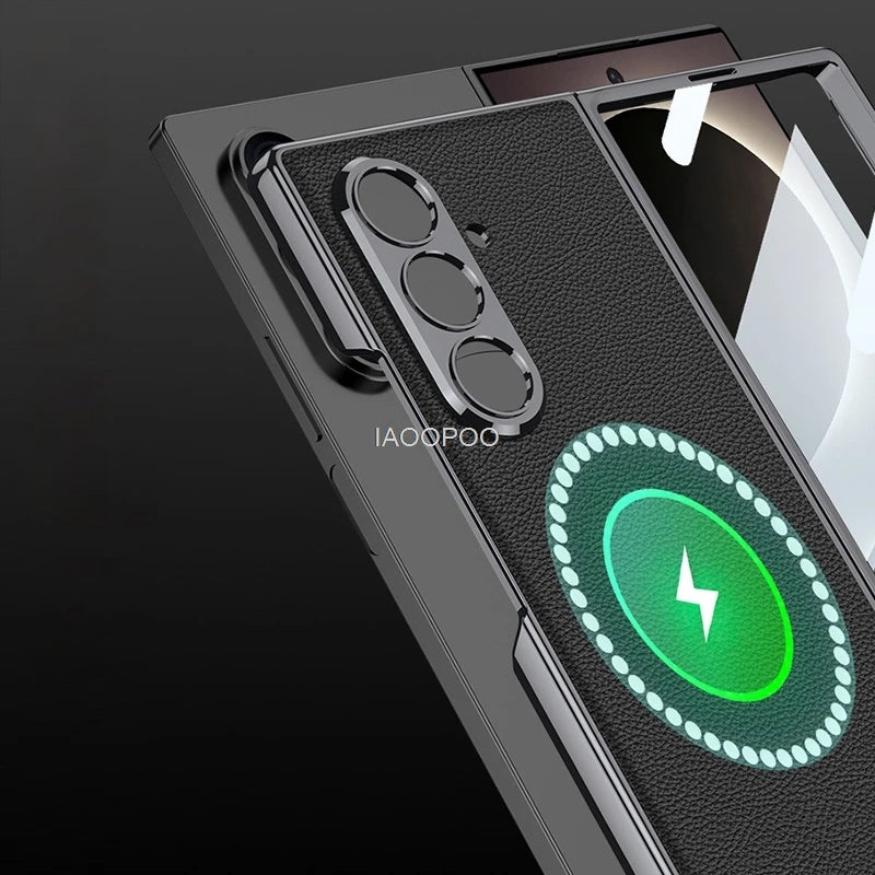 Electroplated Hard PC Leather Back Cover Case for Samsung Galaxy Z Fold 8 Ultra Fold 7 with Glass Screen Film