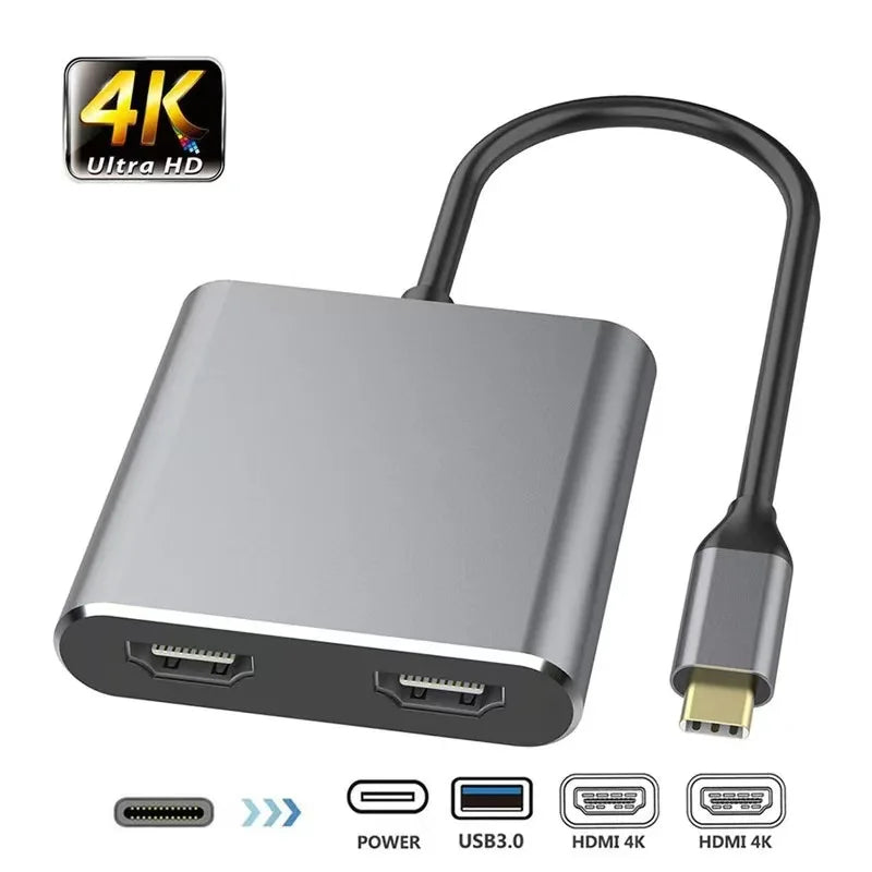 Type-C Hub Docking Station to HDMI*2 4K USB3.0 PD Fast Charging Dual Screen Extend Display USB C Hub Converter for Macbook