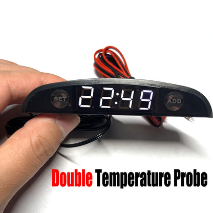 White Red Blue Green 12-24V Moon Type Thermometer Voltmeter Clock LED Display Car Dashboard Clock Dual Temperature Sensor