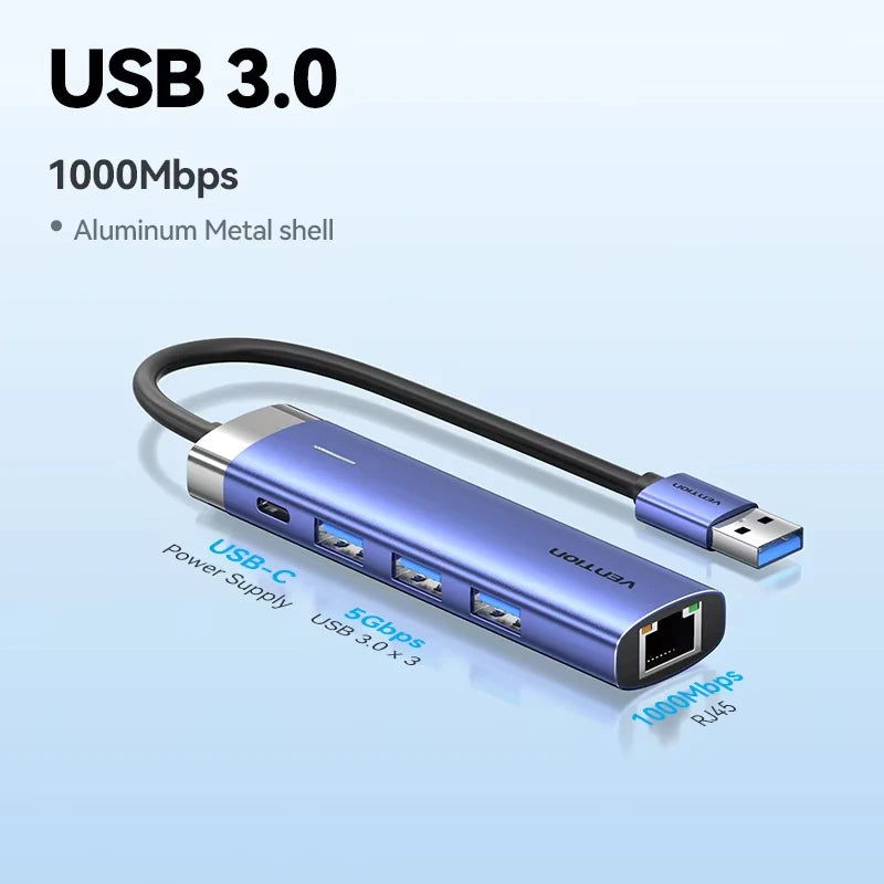 Vention USB 3.0 Ethernet Adapter HUB RJ45 1000Mbps Lan for MacBook Laptop Lenovo Windows PC  USB C HUB 3.0 Ethernet HUB Switch