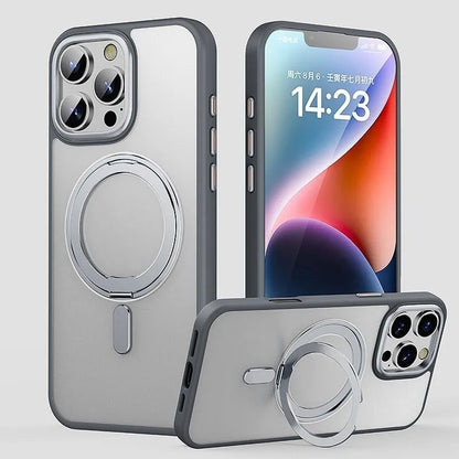 Transparent Phone Case for iPhone 17 Pro Max 16 Plus 15 14 With Magnetic MagSafe Rotating Bracket Shock Proof Protective Cover