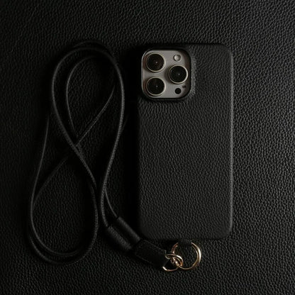 Luxury Cowhide Genuine Leather Case For iPhone 16 Pro Max 15Pro 11 13 12pro 14Pro 14 Strap Crossbody Lanyard Phone Cover Coque