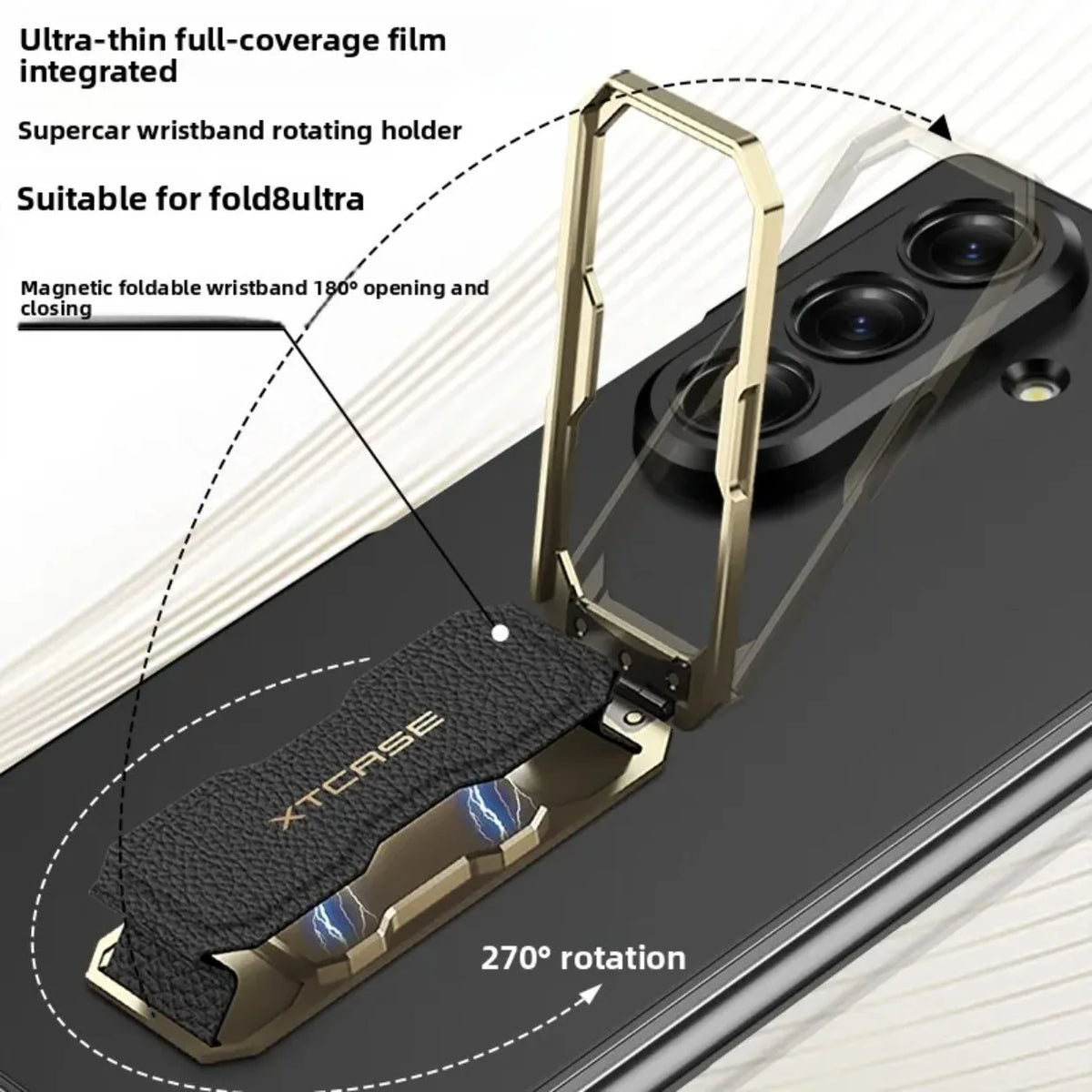 Wristband Bracket Holder Kickstand Phone Case with Front Tempered Glass Film for Samsung Galaxy Z Fold 8 Ultra 7 Fold8 Fold7 5G