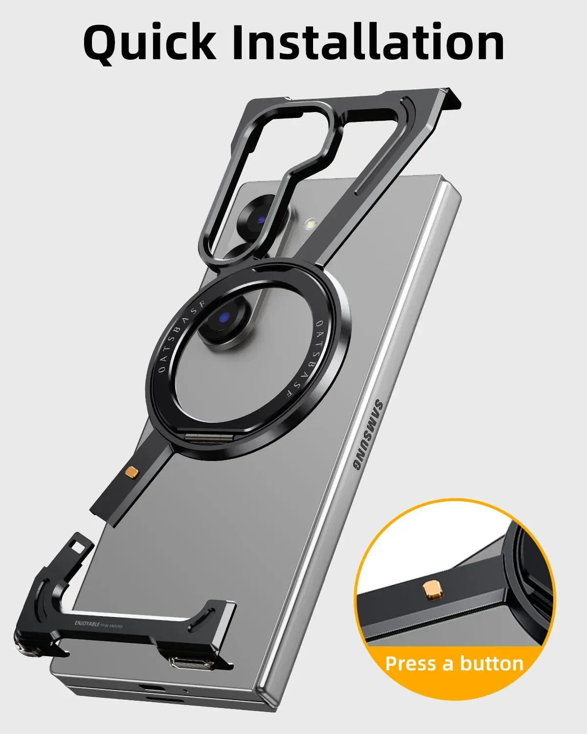 Oatsbasf Magnetic Phone Case for Samsung Galaxy Z Fold 6 5 Metal Slim Phone Protective Cover Shell with 360° Rotatable Stand