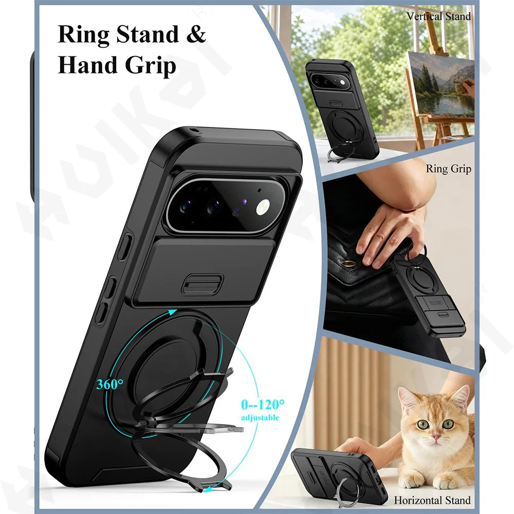 Case for Google Pixel 11 10 9 Pro XL PC Hrad Matte Black Case with Slide Camera Protection Protective Case Anti-Shock Cover