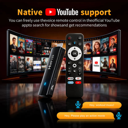 HS89 T15 RK3539 Android 14.0 TV Stick YouTube Certification 4K HDR10 BT Voice Assistant Remote Wifi6 BT5.4 Smart TV Box