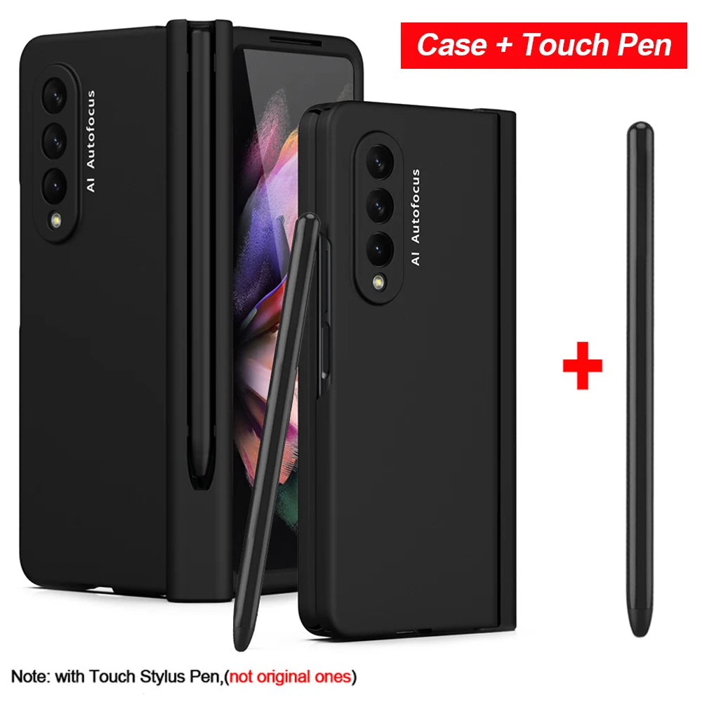 with Touch Pen For Samsung Galaxy Z Fold 7 6 SE 5 5G Case Hinge Pen Slot Front Screen Glass Protect Capa Z Fold 2 3 4 Cover
