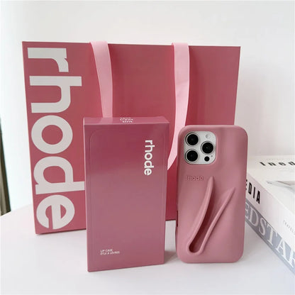 With Box Rhode Bag Fashion Phone Case for iPhone 16E 17 Air 16 15 14 13 12 11 Pro Max Plus Lip Gloss Portable Stand Cover Funda