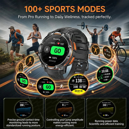1200mAh Massive Power Outdoor GPS Smart Watch Offline Map 1.43“ HD Screen IPX8 Waterproof Compass Military 107+Sports Watch Men