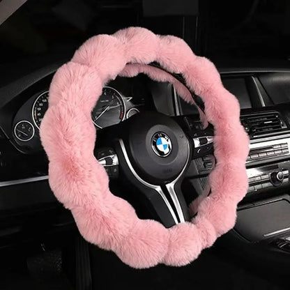Plush Car Steering Wheel Cover Winter Universal Soft Fluffy Handbrake Shift Cover Auto Interior Accessories for Men Women Warm