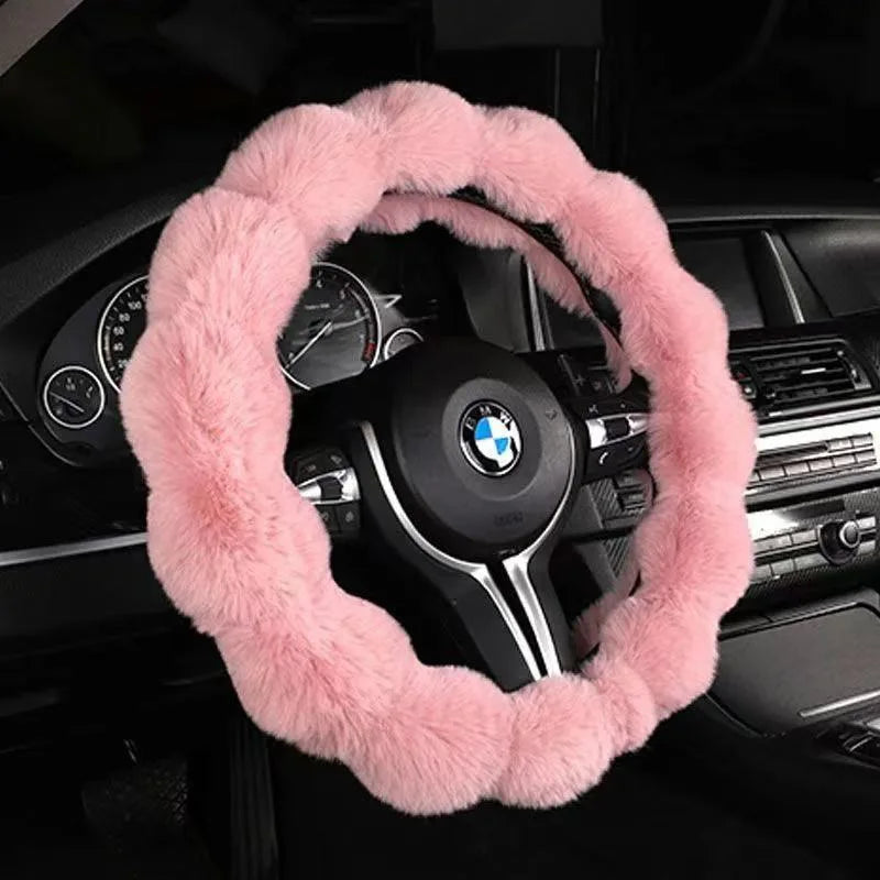 Plush Car Steering Wheel Cover Winter Universal Soft Fluffy Handbrake Shift Cover Auto Interior Accessories for Men Women Warm