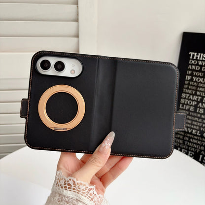 Invisible Support Bracket Card Holder Bag Phone Case For iPhone Duo 18 Fold 360 Degree Rotating Bracket Leather Wallet Cover