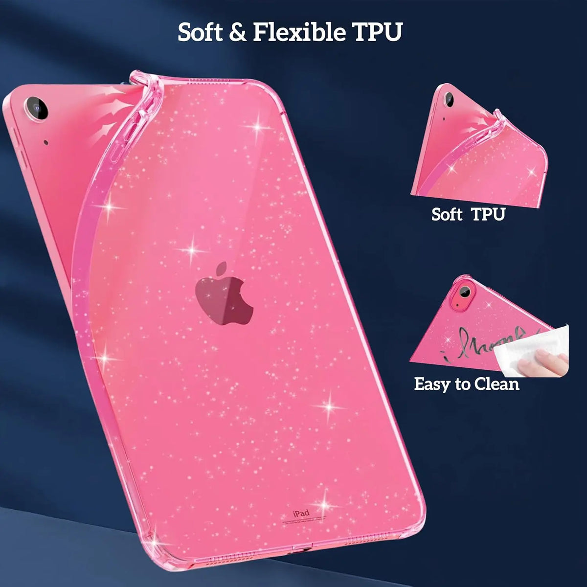 Case for iPad (A16) 11th 10th Generation 2022/2025 10.9/11 inch ,Lightweight and Thin, Soft TPU with Air Bumper, Glitter Pink