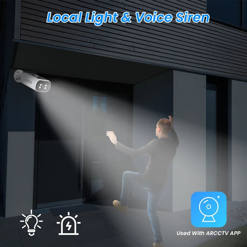 2.5K Solar Camera 4MP Outdoor Wifi Surveillance Camera Home Security Protection Built-in Battery PIR Detect Color Night Vision