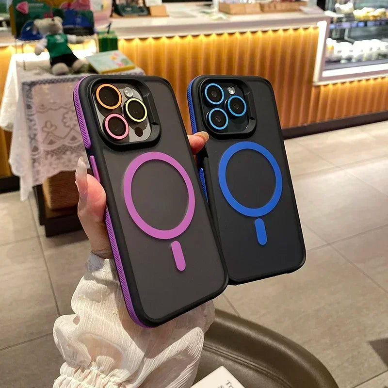 Luxury Colorblock Translucent Magnetic Phone Case for IPhone 17 16 15 14 Plus 13 Pro Max Shockproof Anti Slip Frosted Cell Cover