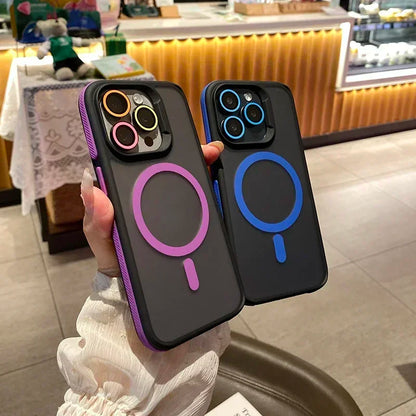 Luxury Colorblock Translucent Magnetic Phone Case for IPhone 17 16 15 14 Plus 13 Pro Max Shockproof Anti Slip Frosted Cell Cover