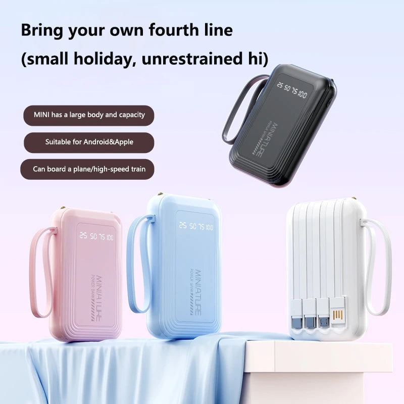 Lenovo Mini 500000mah Powerbank Super Fast Charging Led Digital Display 4 In 1 Built In Cables Power Bank For Iphone Samsung