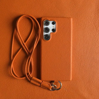 Luxury Cowhide Genuine Leather Case for Samsung Galaxy S26 Ultra S23 S22 S21 S26FE  Strap Crossbody Lanyard Phone Cover Coque